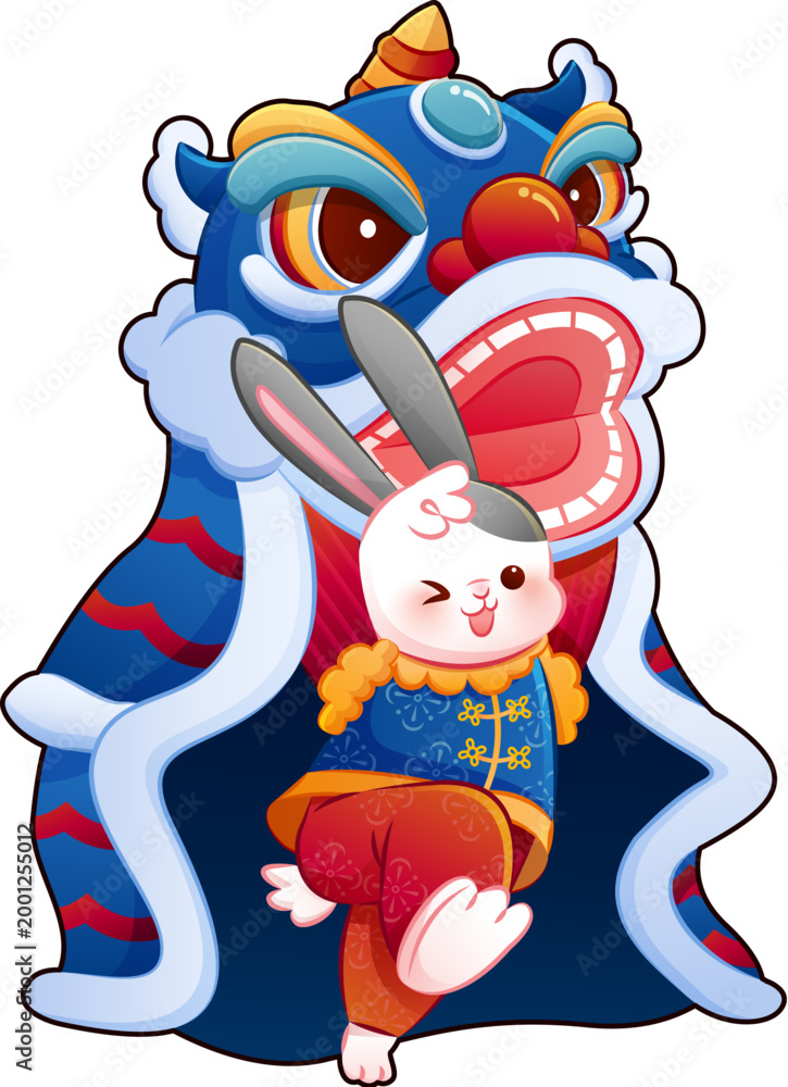 Fototapeta premium Rabbit Performing Lion Dance