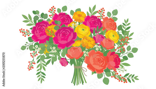 Vibrant floral design a beautiful bouquet of garden flowers, plants, and decorative floral elements