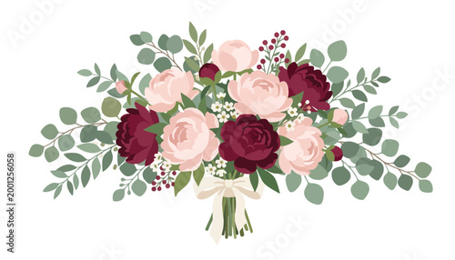 Elegant Wedding Bouquet Illustration Vibrant Floral Design with Decorative Peony Flowers and Greenery