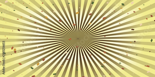 Gold Sunburst Background with Falling Confetti Effect