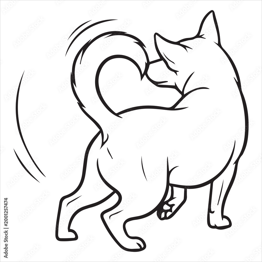 Obraz premium playful dog spinning tail simple clean line illustration
