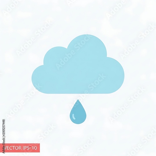 A cartoon illustration shows a light blue cloud releasing a single raindrop against a speckled white background. It represents weather