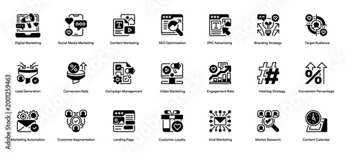 Marketing Line Icon, Outline Symbol for Brand Promotion, Target Audience, Market Research, Advertising Campaign, and Digital Strategy. Vector Sign Icon.