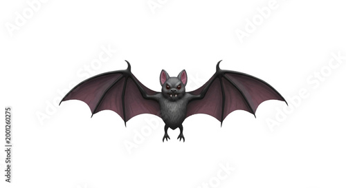 A detailed illustration of a menacing vampire bat with outstretched wings and glowing red eyes, ready to take flight in the night sky