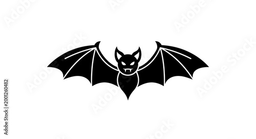 Eerie nocturnal bat icon with outstretched wings and menacing red eyes, perfect for spooky Halloween designs, haunted house themes, or creature of the night concepts