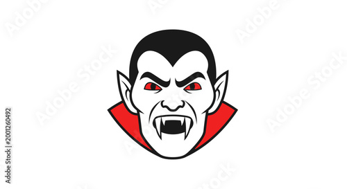 Terrifying Vampire Icon with Glowing Red Eyes and Sharp Fangs on a White Background