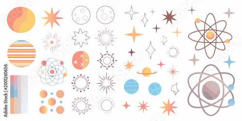 mid century celestial designs with planets stars and atoms