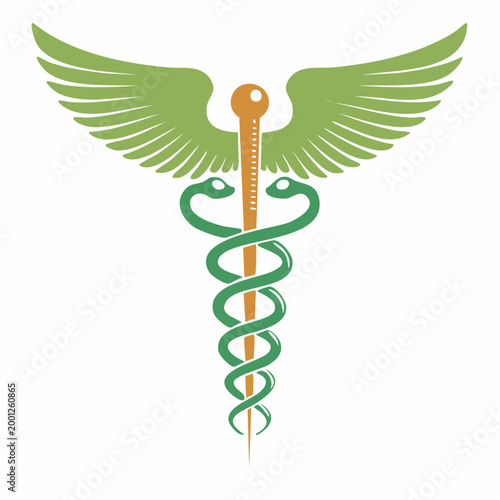 Caduceus Symbol with Wings and Snakes