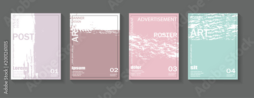 A set of four minimalist abstract designs, possibly used for poster templates, book covers, or branding materials. Clean, modern, and aesthetic, typical of contemporary graphic design templates.
