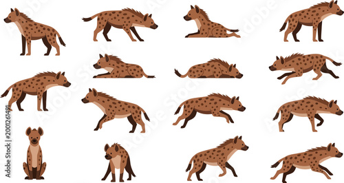 Brown hyena walking and running animation frames Vector