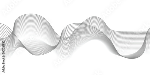 Abstract wavy vector lines flowing with smooth curves gray black gradient isolated on transparent background in modern wave technology  science  music  abstract concept.