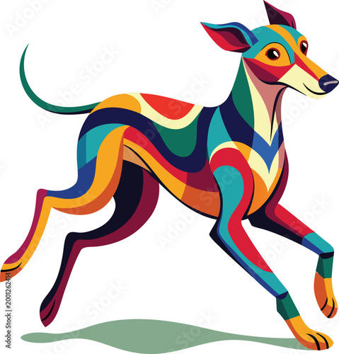 Tableau sur toile Dynamic running dog illustration in vibrant mosaic geometric style for modern creative projects