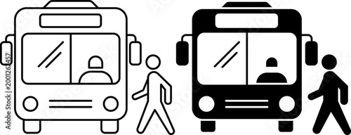 Bus Transport Icon Set Public Transportation City Transit Passenger Vehicle Stop Vector Illustration