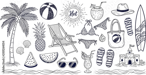 Vintage tropical beach lifestyle illustration Vector