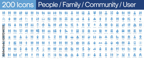 People, huge set of 200 solid icons featuring family community population group and user symbols, mega collection vector illustration design.