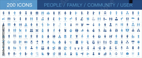 People, huge set of 200 solid icons featuring family community population group and user symbols, mega collection vector illustration design.