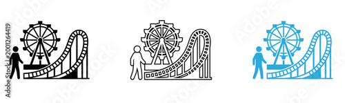 Amusement park icon ferris wheel roller coaster and thrill ride illustration