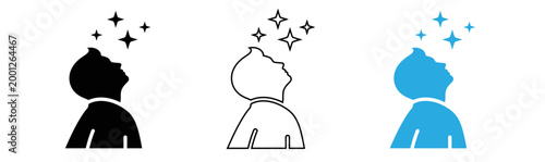 Abstract illustration of a head profile with sparkling elements and circular forms