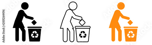 Recycling symbol person disposing of waste in a recycling bin