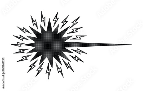 レトロな稲妻の閃光と爆発のベクターイラスト, 鋭いスパークと雷のエネルギーシンボル, 黒いシルエットのコミック風グラフィック素材, 衝撃やパワーを表現するデザイン要素