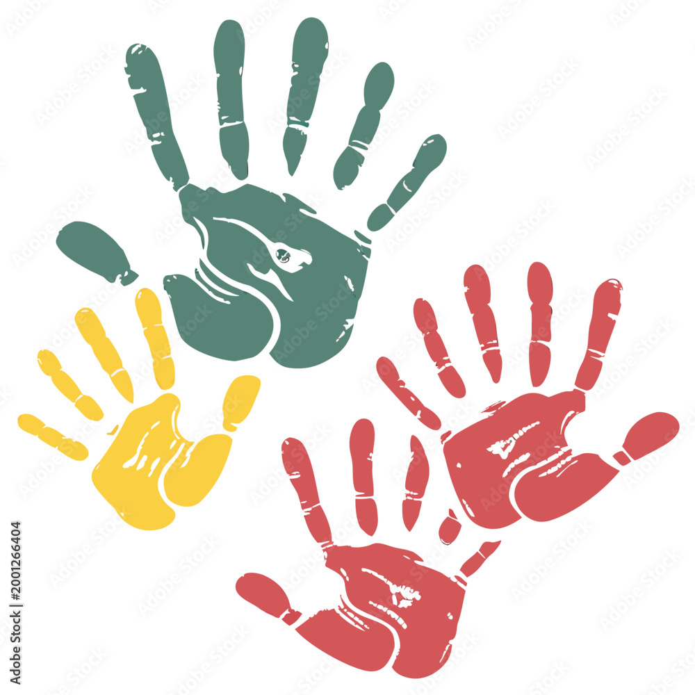 Fototapeta premium Abstract image hand prints set isolated white background.