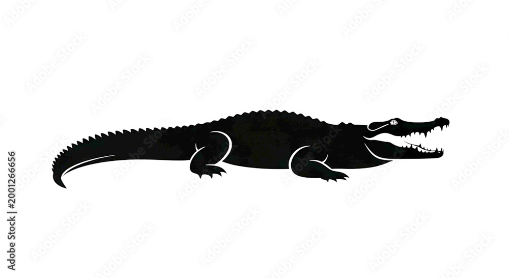 Fototapeta premium Black Crocodile Silhouette Vector Illustration Isolated on White Background