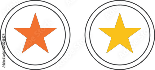 Star icon set, orange and yellow colored symbols representing favorite rating achievement award and highlight in modern user interface design elements.