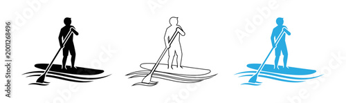 Stand up paddleboarding progression from outline to vibrant illustration
