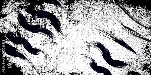 Straight line vector brush strokes. Black hand drawn stripes, smears. Chinese or Japanese calligraphy brushstrokes set. Rough grunge thick paint line texture. vector modern
