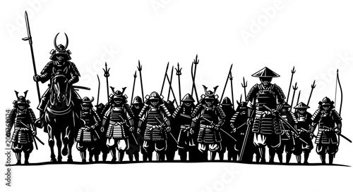 Cuadro en lienzo Samurai Warriors Army Battle Formation Illustration