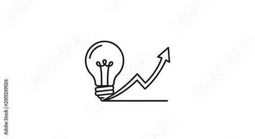 Light Bulb Idea Growth Arrow Graph Icon Line Art Concept