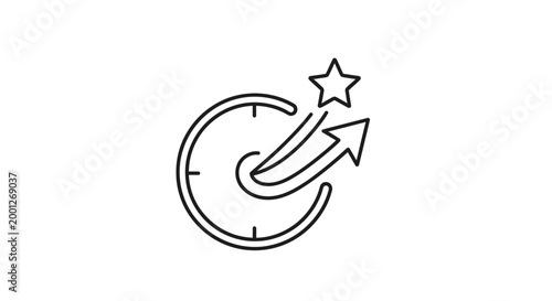 Time Management Success Icon: Clock, Arrow, and Star