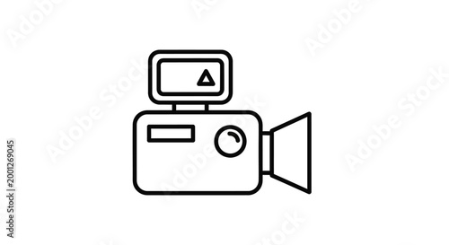 Retro Video Camera Icon, Vintage Camcorder Symbol, Film Recording Outline