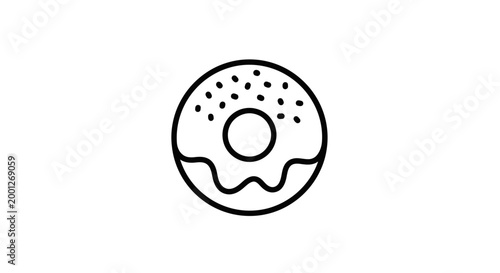 Hand-drawn donut icon with sprinkles, simple line art, isolated on white background