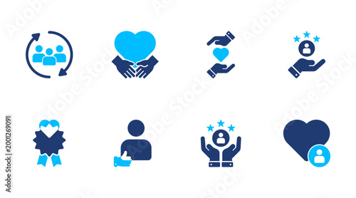 Trust reliability icon set. security, confidence, guarantee, support, relationship. solid style icon collection.