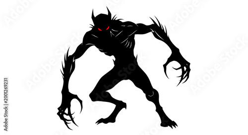 Silhouette of a menacing creature with glowing red eyes and sharp claws