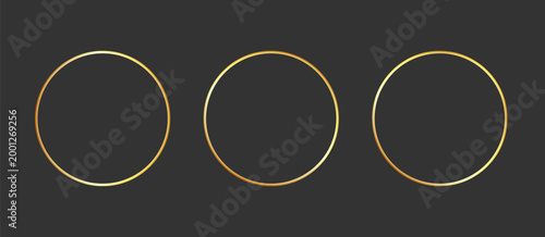 Gold golden frame ring set. Gold circular round frame line glitter luxury thin outline border. Whimsical doodle sparkle light metal effect for wedding logo decoration. Vector illustration