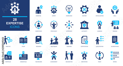 Expertise icon set. skills, knowledge, professional, experience, competence. solid style icon collection.