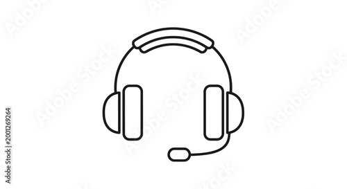 Headset Icon with Microphone - Simple Outline Vector Art