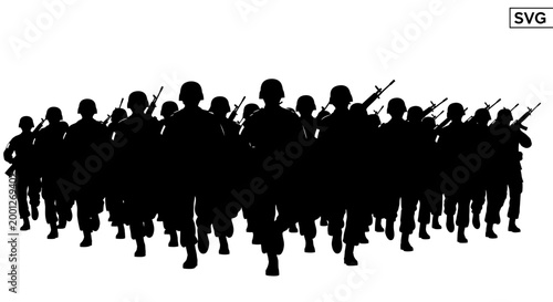 Silhouette of Soldiers Running with Rifles