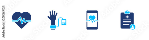 Health monitoring icon set. medical, heartbeat, tracking, fitness, wellness. solid style icon collection.