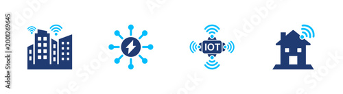 Smart city technology icon set. iot, building, network, urban, connectivity. solid style icon collection.