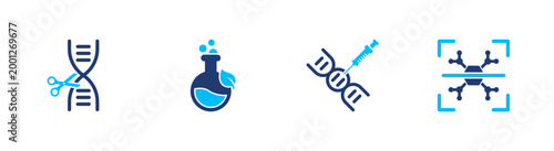 Genetic engineering icon set. dna, biology, science, research, laboratory. solid style icon collection.
