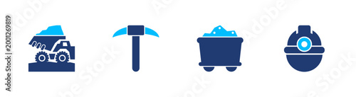 Mining industry icon set. extraction, mineral, equipment, resource, production. solid style icon collection.