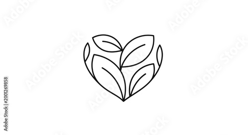 Heart shaped leaves logo. Eco friendly concept. Minimalist line art.
