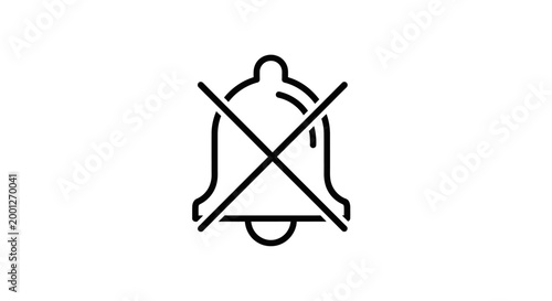 Bell Icon with Cross, Mute Notification Symbol, Alert Disabled, No Sound Sign