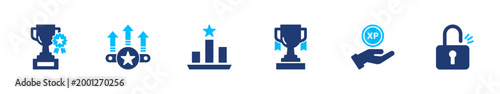 Achievement progress icon set. success, goal, performance, growth, security. solid style icon collection.