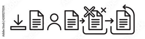 Linear document workflow illustration showing file download user interaction and error recovery process steps.