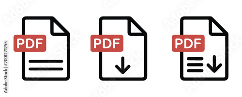 Pdf file download icons with different document styles for web application button user interface design set.