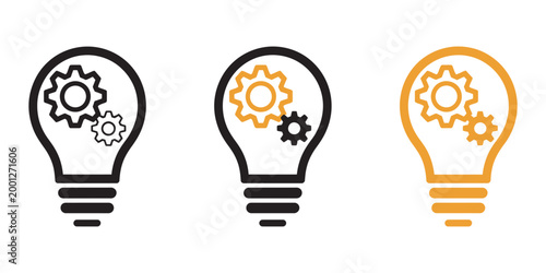Light bulb icon set vector illustration creative solutions innovative ideas concept, inspiration brainstorming problem solving business education minimal design